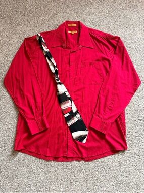 Agenda New York Men’s Red Dress Shirt XL 17–17½ + Intersect Tie